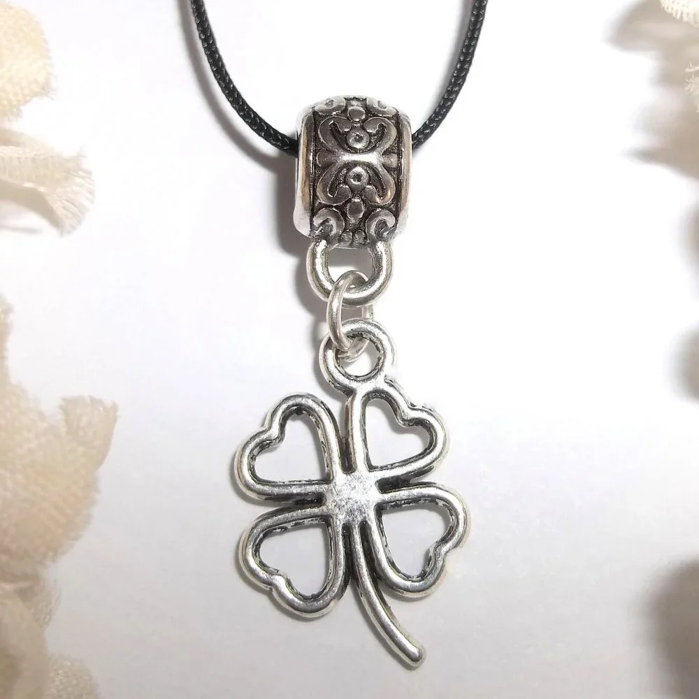 Necklace, Shamrock Necklace, Four Leaf Clover Necklace, Clover Tie Necklace C003